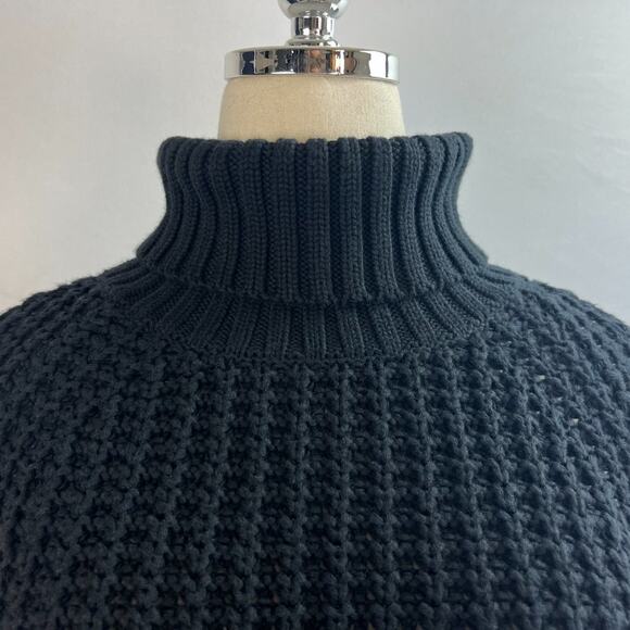 J. Crew Black Button Sleeve Turtleneck Oversized Crochet Poncho Sweater Size S - Picture 6 of 10